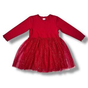 H&M Girls Dress Size 18M Red Glitter Tulle Holiday Long Sleeve Party Outfit